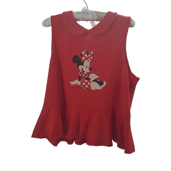 Disney Minnie Mouse sleeveless peplum ruffle bottom Women's Top in Red Size XL - Picture 2 of 10
